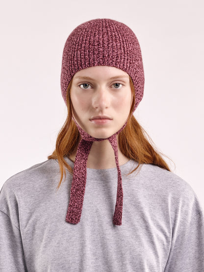 Soft Wool Tied Bonnet Hat - Burgundy/Pink Marl