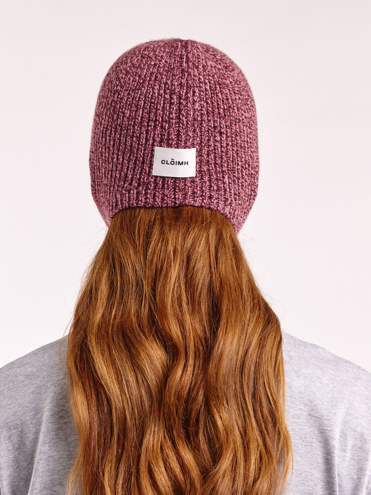 Soft Wool Tied Bonnet Hat - Burgundy/Pink Marl