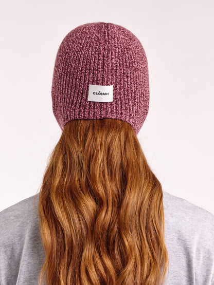 Soft Wool Tied Bonnet Hat - Burgundy/Pink Marl