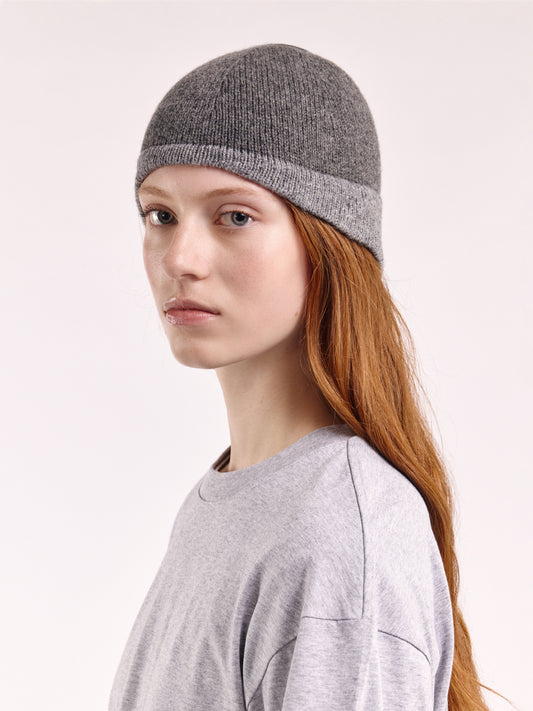 Wool Shaped Contrast Beanie - Dark Grey/Grey