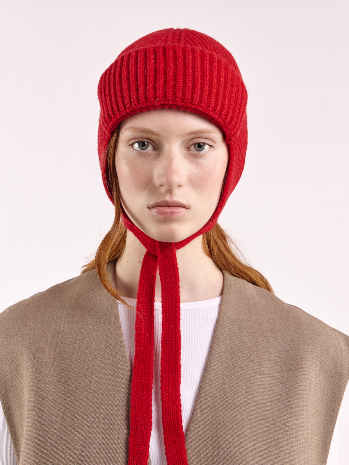 Wool Tied Trapper Hat - Red
