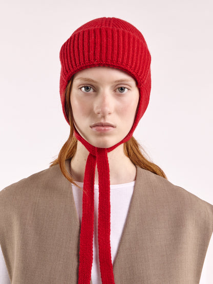 Wool Tied Trapper Hat - Red