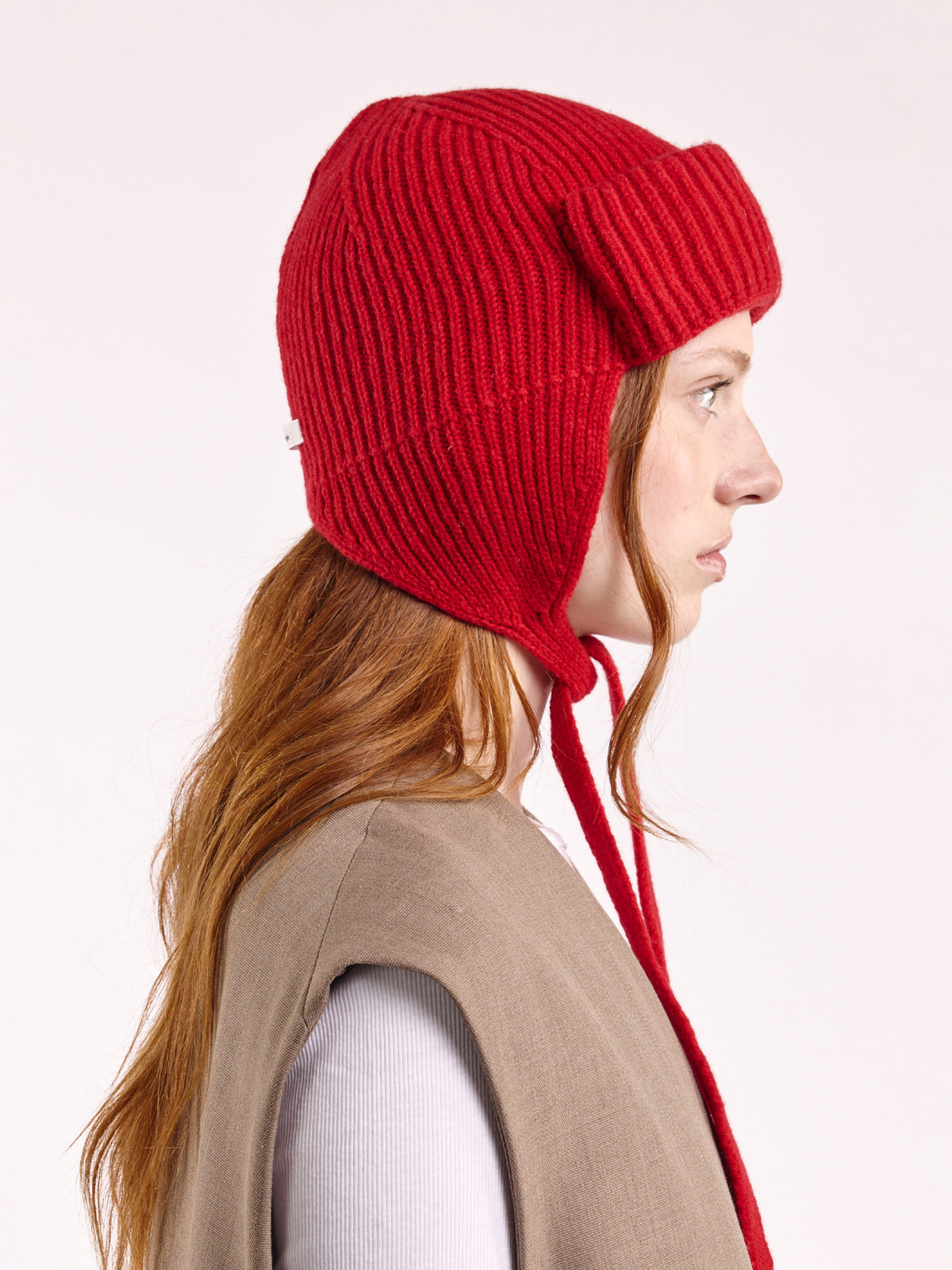 Wool Tied Trapper Hat - Red