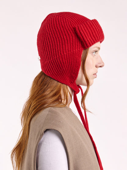 Wool Tied Trapper Hat - Red
