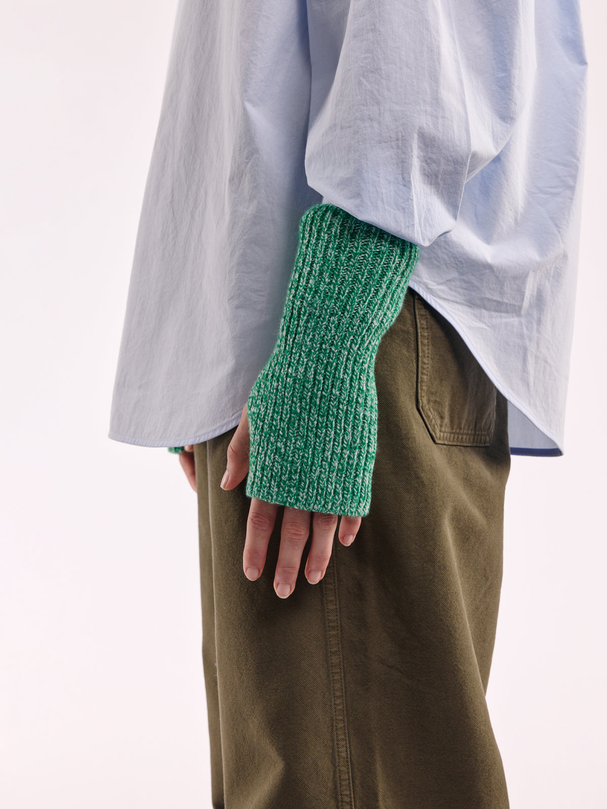 Soft Wool Fingerless Gloves - Bright Green Marl