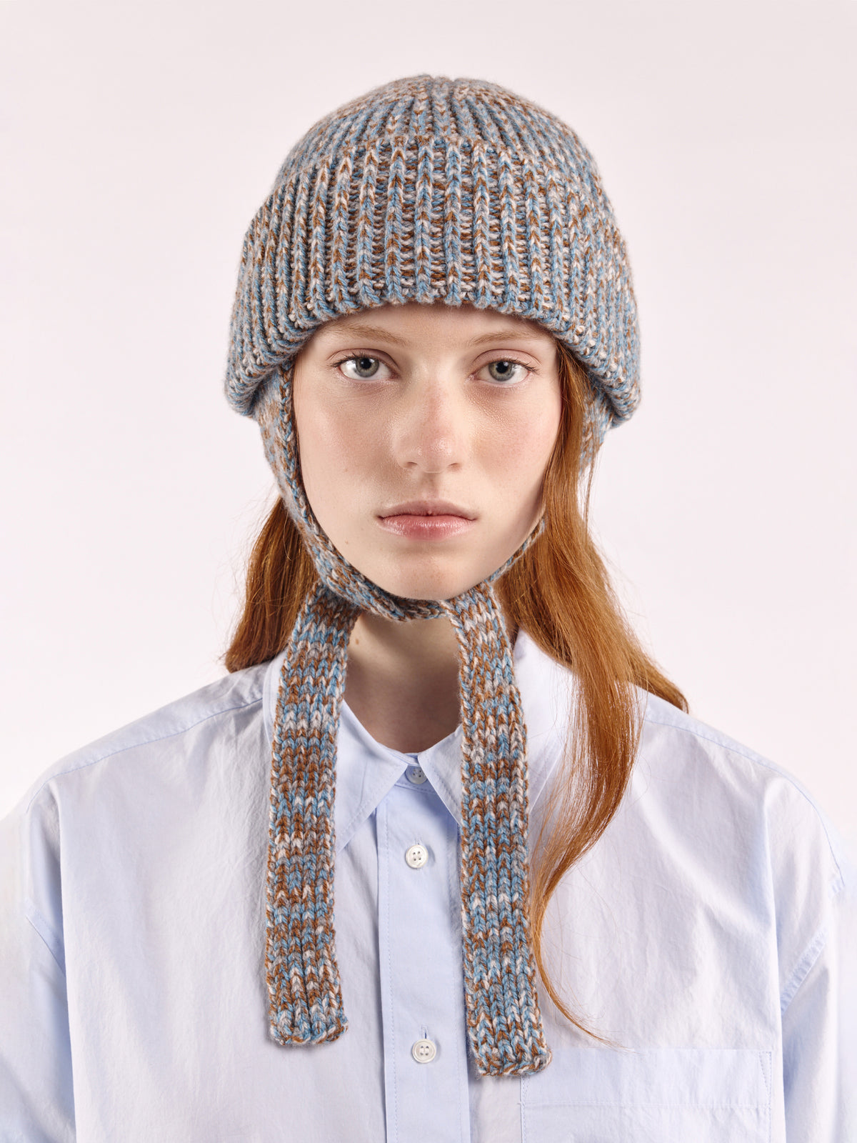 Soft Wool Marl Wool Ear Flap Hat - Dusk/Vintage Vicuna Marl