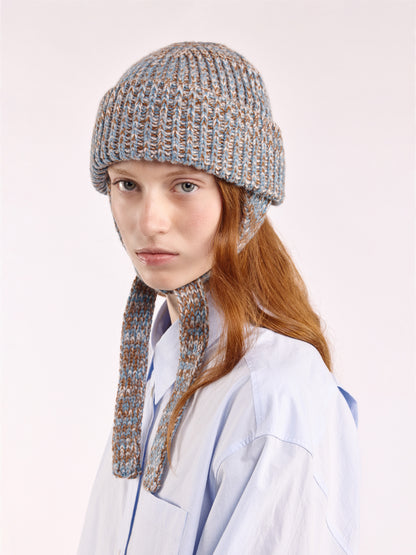 Soft Wool Marl Wool Ear Flap Hat - Dusk/Vintage Vicuna Marl