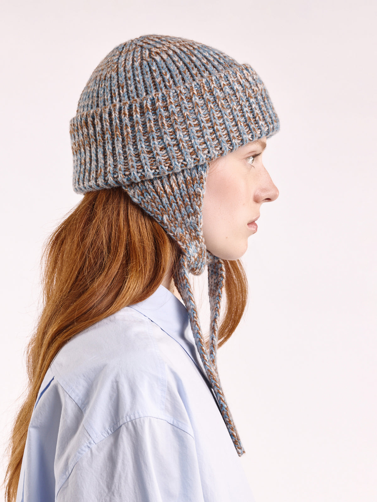 Soft Wool Marl Wool Ear Flap Hat - Dusk/Vintage Vicuna Marl