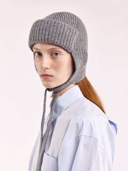 Wool Tied Trapper Hat - Grey