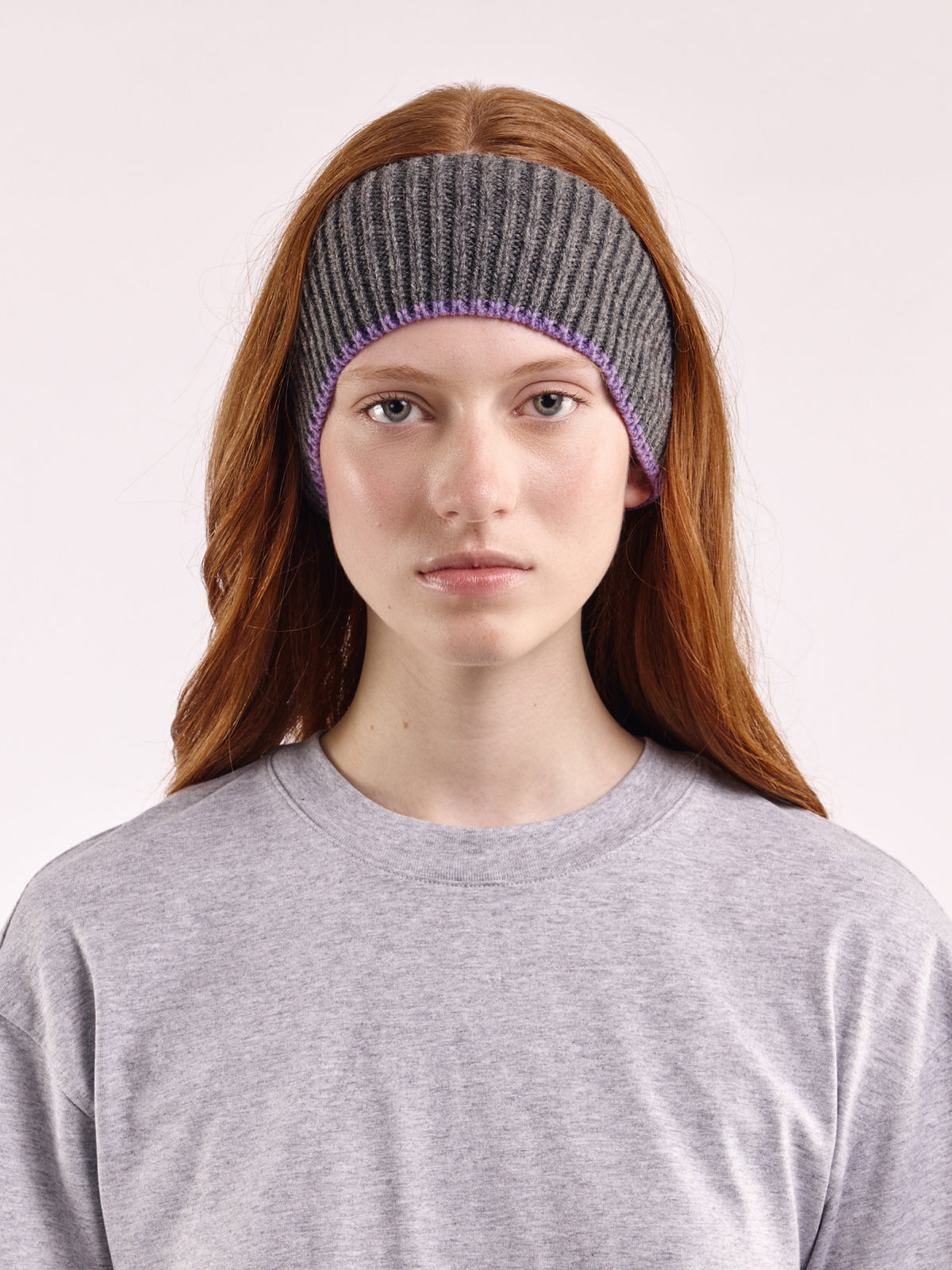 Wool Head Band - Grey Dark/Purple