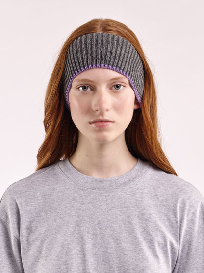 Wool Head Band - Grey Dark/Purple
