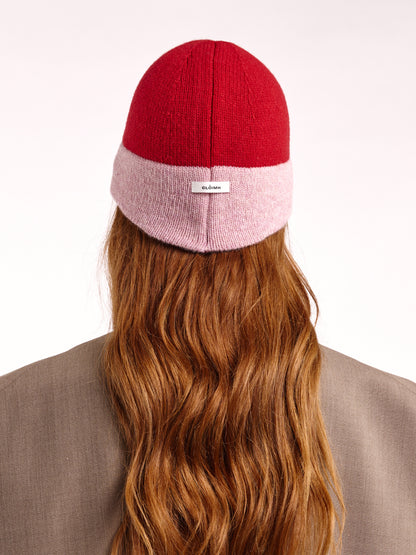 Wool Shaped Contrast Beanie - Red/Rose