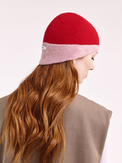 Wool Shaped Contrast Beanie - Red/Rose