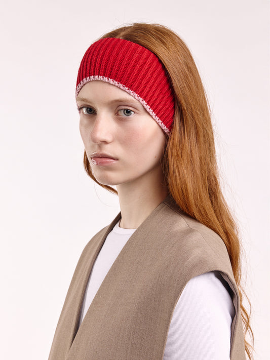 Wool Head Band - Red/Rose