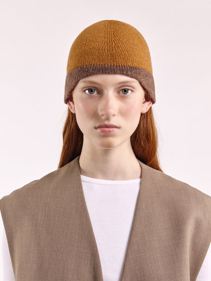Wool Shaped Contrast Beanie - Chai/Brown