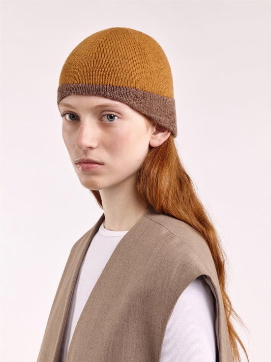 Wool Shaped Contrast Beanie - Chai/Brown