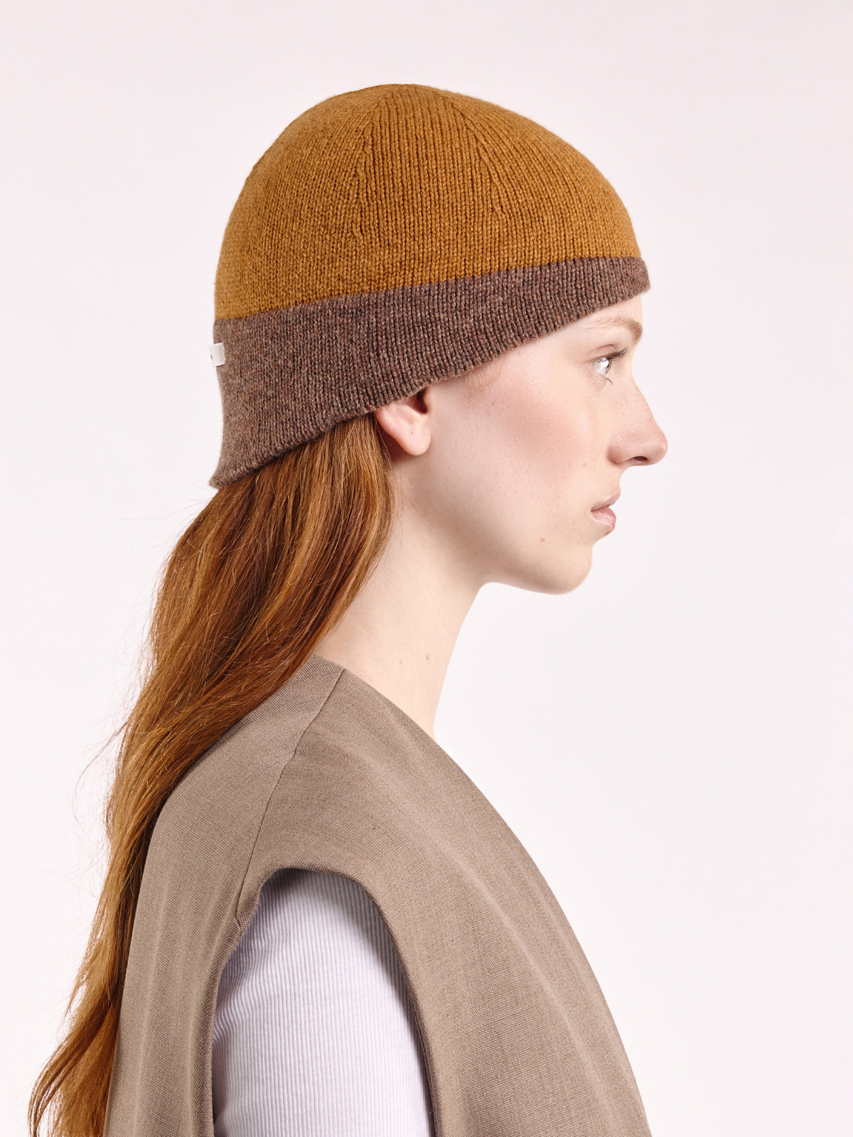 Wool Shaped Contrast Beanie - Chai/Brown