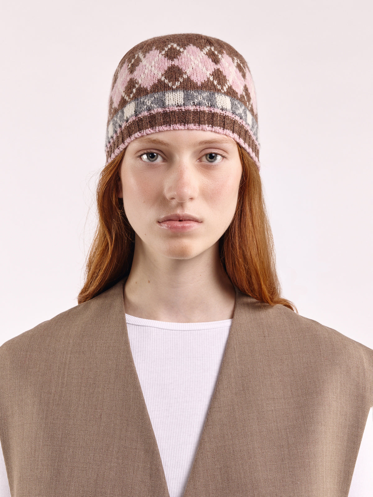 Wool Argyle Cap - Brown/Multi