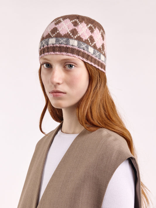 Wool Argyle Cap - Brown/Multi