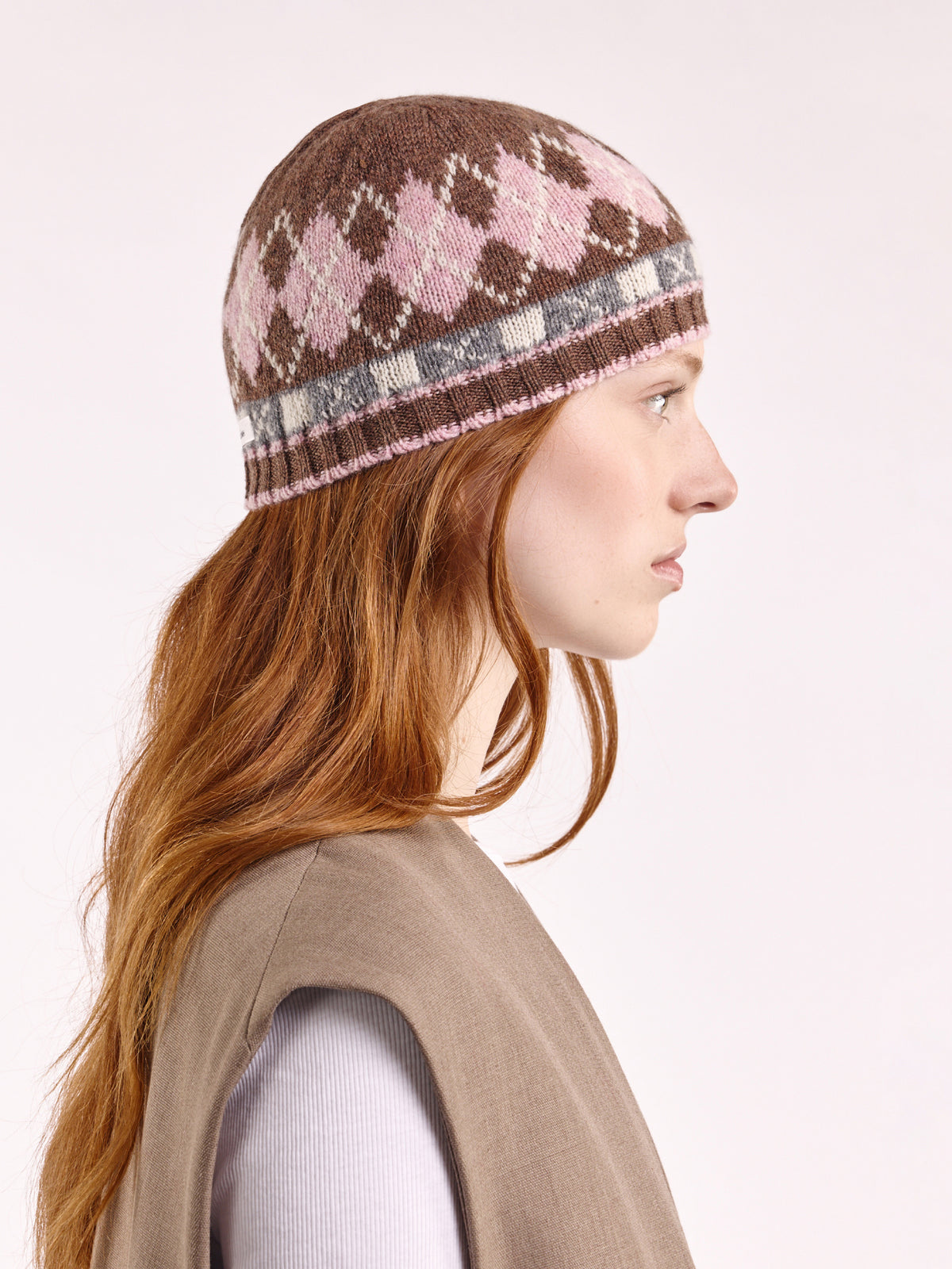 Wool Argyle Cap - Brown/Multi