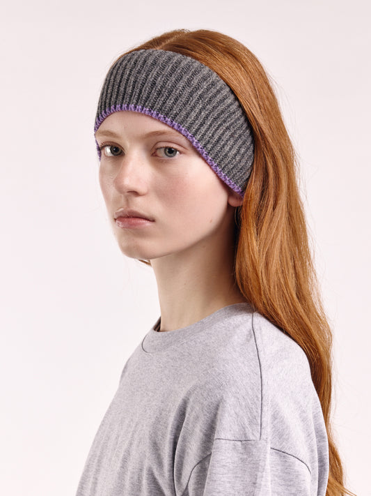 Wool Head Band - Grey Dark/Purple
