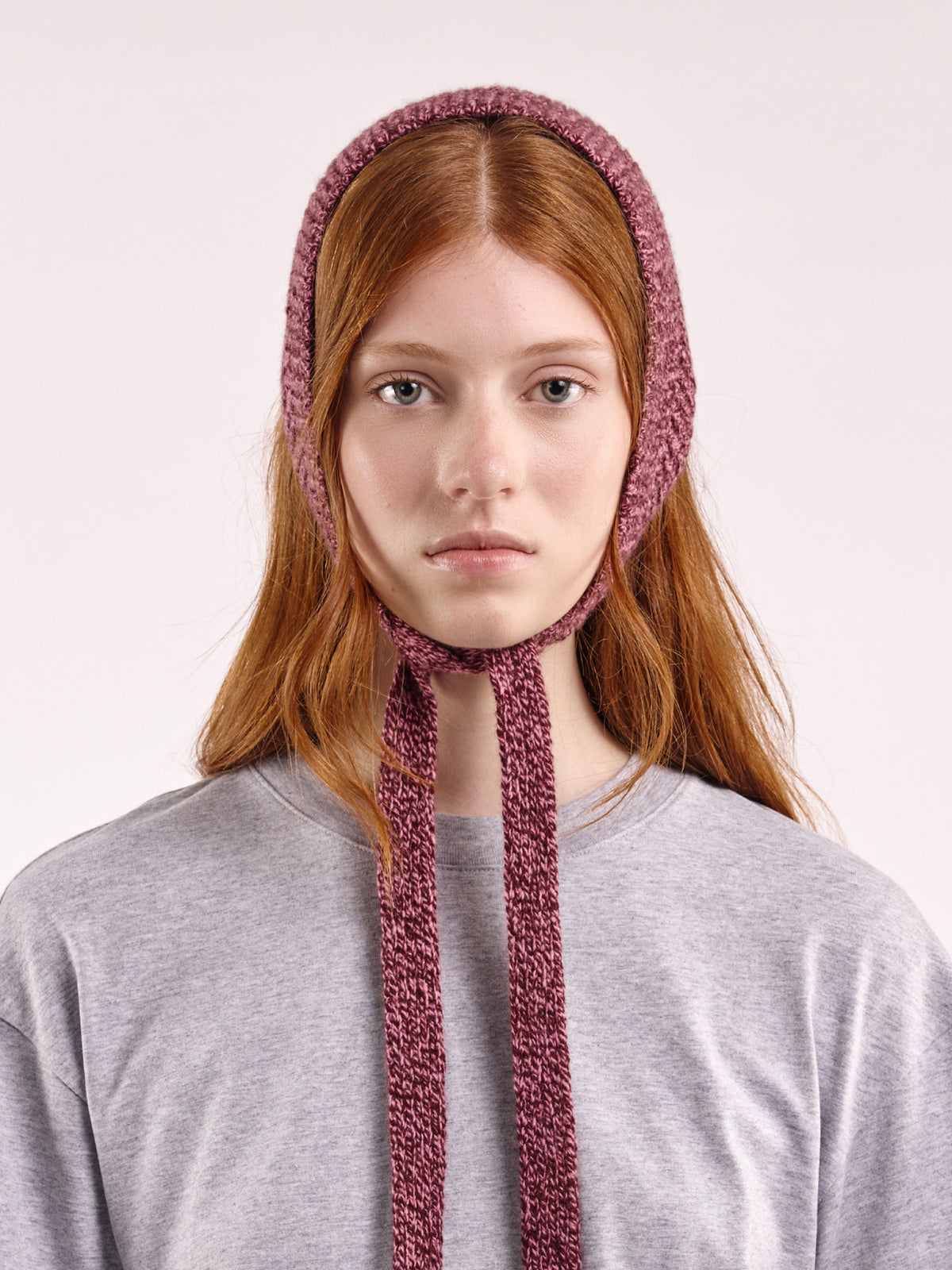 Soft Wool Tied Head Band - Burgundy/Pink Marl