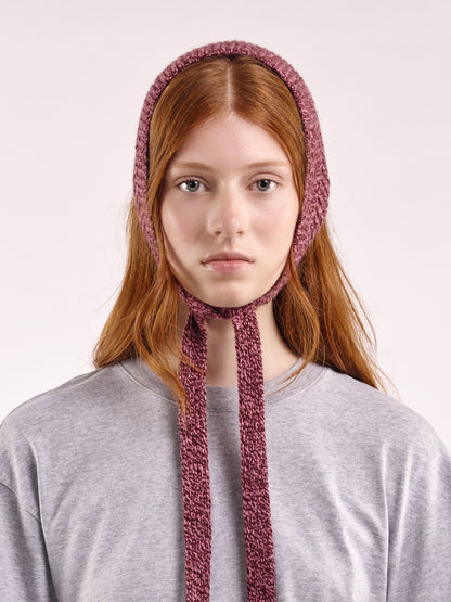 Soft Wool Tied Head Band - Burgundy/Pink Marl
