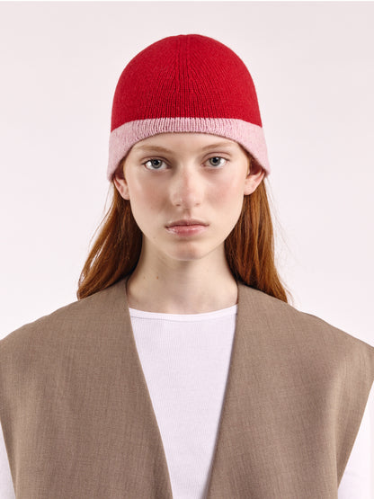 Wool Shaped Contrast Beanie - Red/Rose