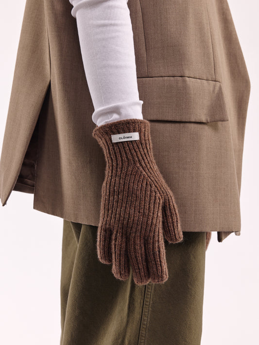 Wool Ribbed Gloves - Brown
