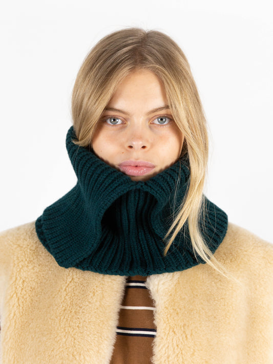 Soft Wool Chunky Folded Neck Warmer - Dark Green