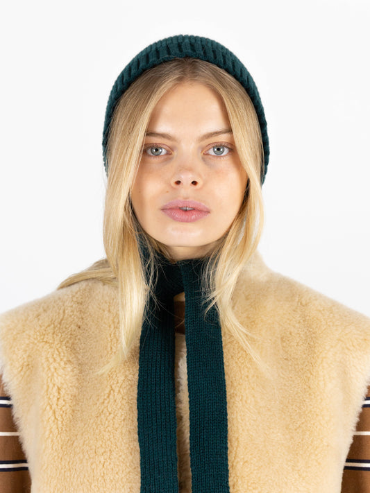 Soft Wool Tied Hood - Dark Green